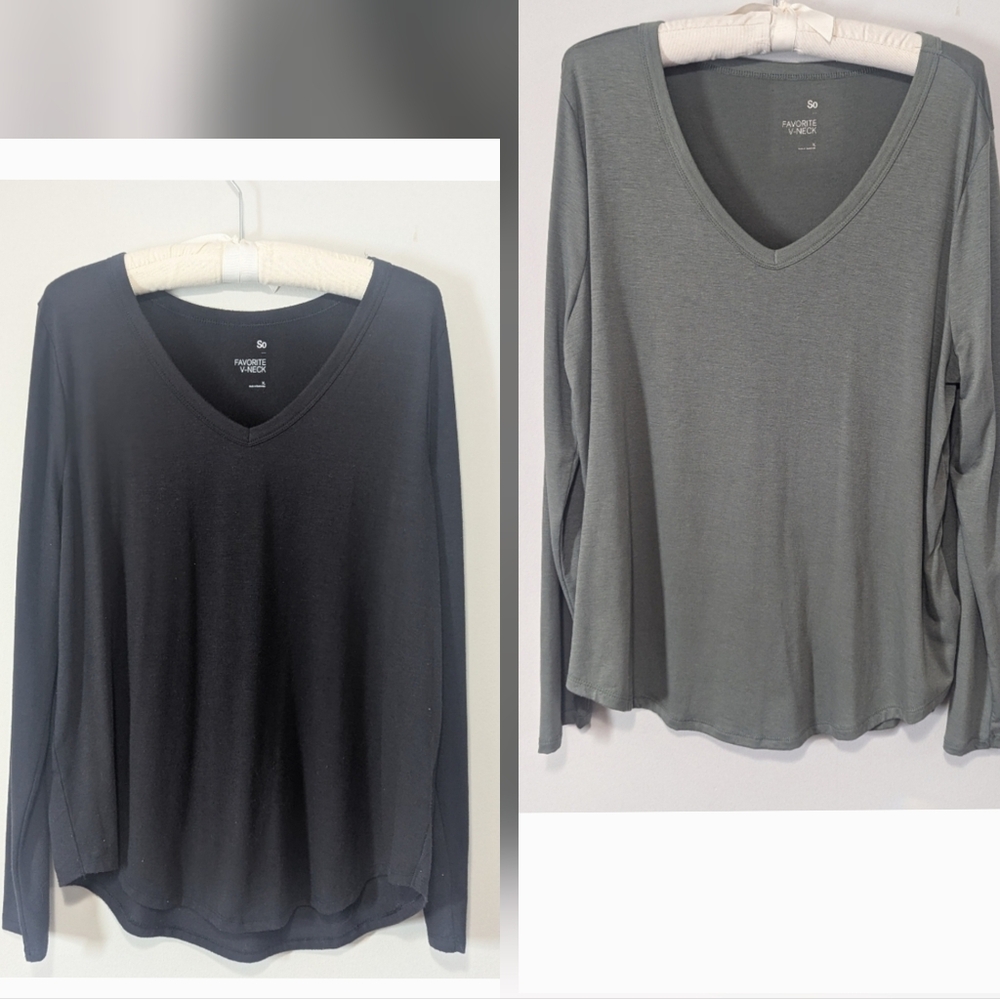 SO Favorite V-Neck Long Sleeve Leggings Shirts Black & Army Green Size XL